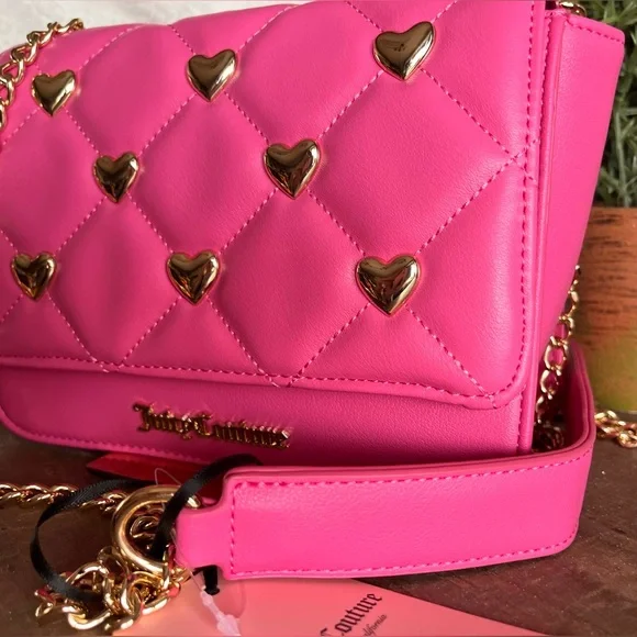 Juicy Couture Colorful Love Quilted Heart Stud Flap Crossbody Bag Pink NWT - Picture 2 of 6